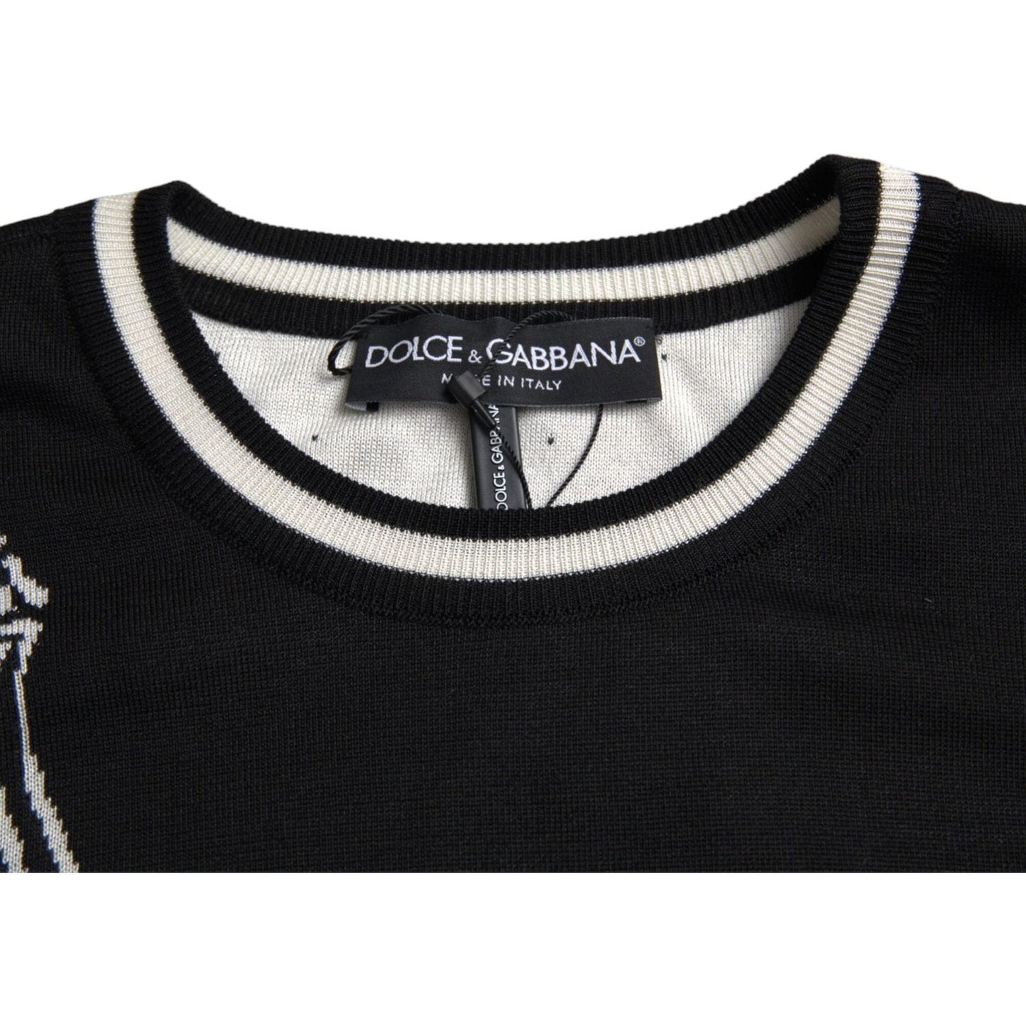 Dolce & Gabbana Black White Guitar Print Silk Pullover Sweater Dolce & Gabbana