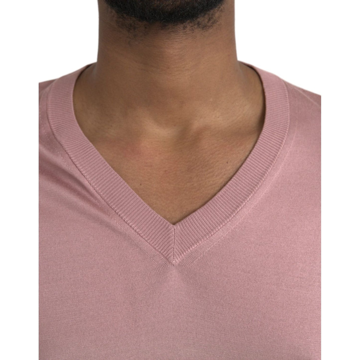 Dolce & Gabbana Pink Silk V-neck Long Sleeve Pullover Sweater Dolce & Gabbana