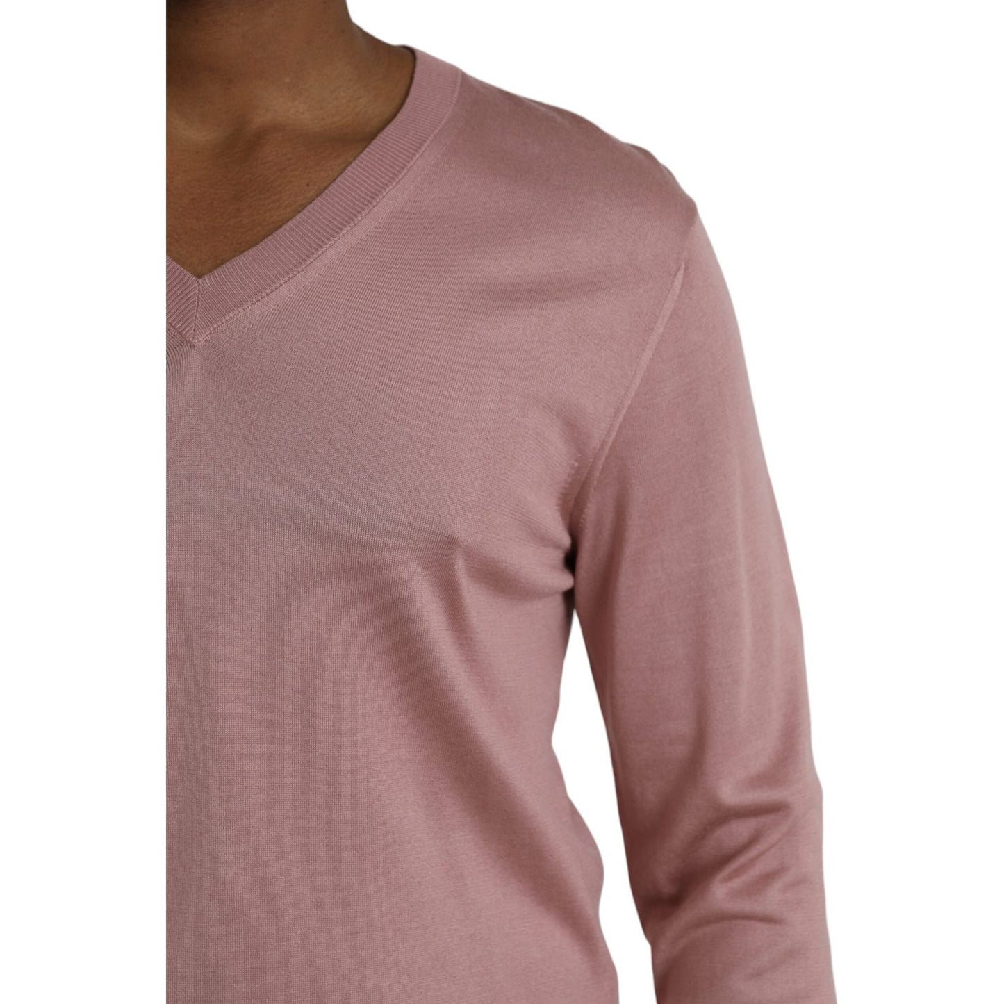 Dolce & Gabbana Pink Silk V-neck Long Sleeve Pullover Sweater Dolce & Gabbana