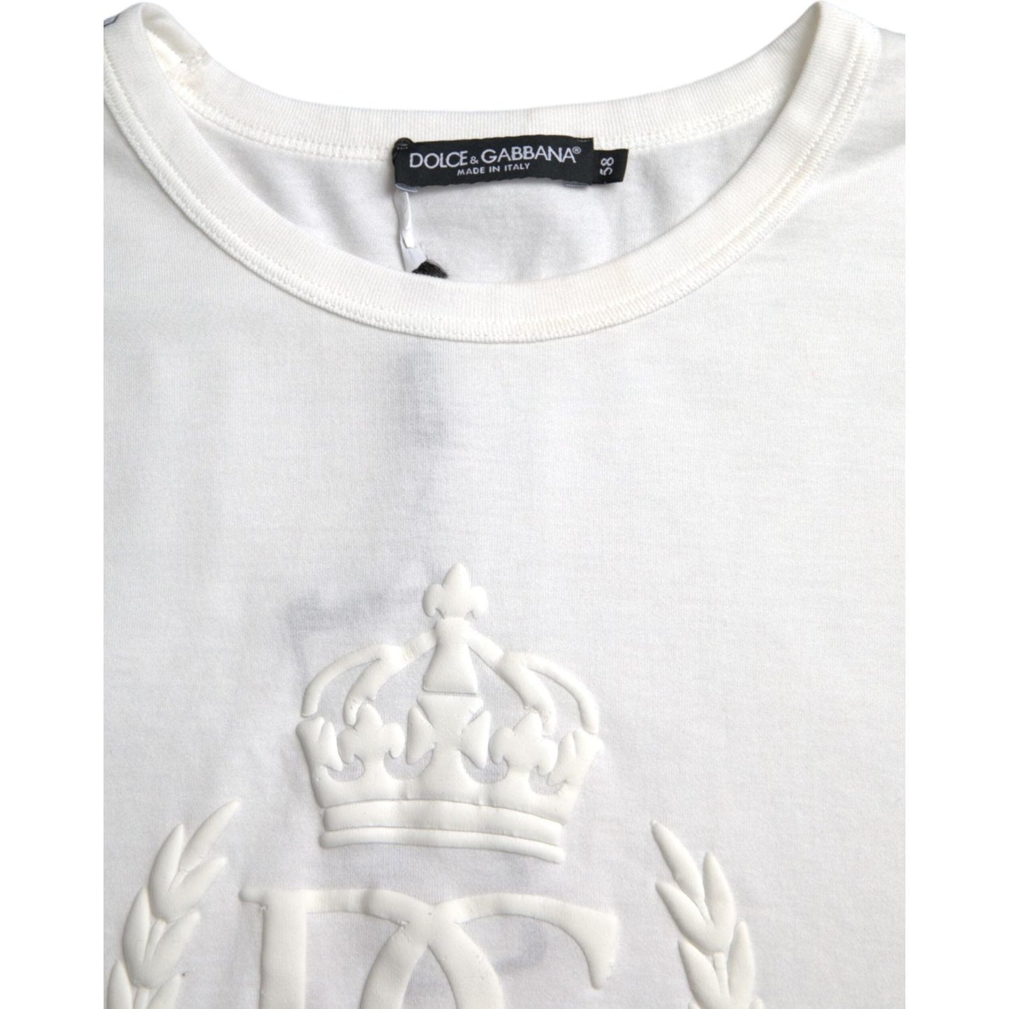 Dolce & Gabbana White Logo Embossed Cotton Crewneck T-shirt Dolce & Gabbana