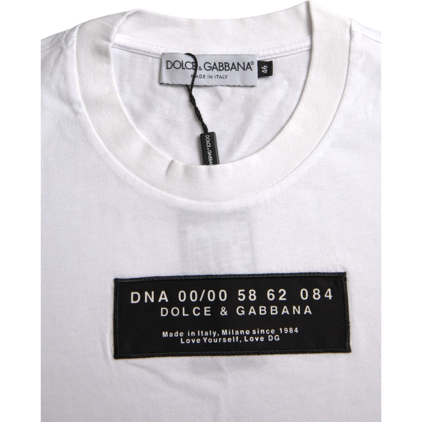 Dolce & Gabbana White Cotton DG Applique Men Casual T-shirt Dolce & Gabbana