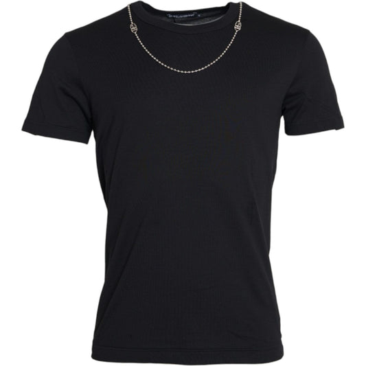 Dolce & Gabbana Black Cotton Silver Chain Short Sleeve T-shirt Dolce & Gabbana