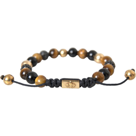 Nialaya CZ Ball Tiger Eye Stone Copper Beaded Men Bracelet Bracelet Nialaya