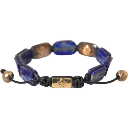 Nialaya Flat Bead Blue Lapis White CZ 925 Bracelet Mens Bracelet Nialaya