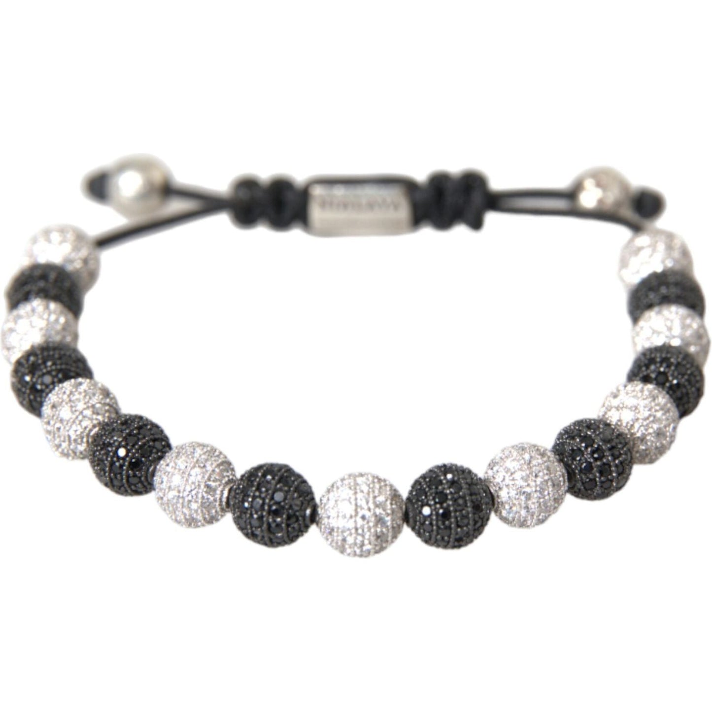 Nialaya CZ Crystal Ball Black White Beaded Bracelet Nialaya