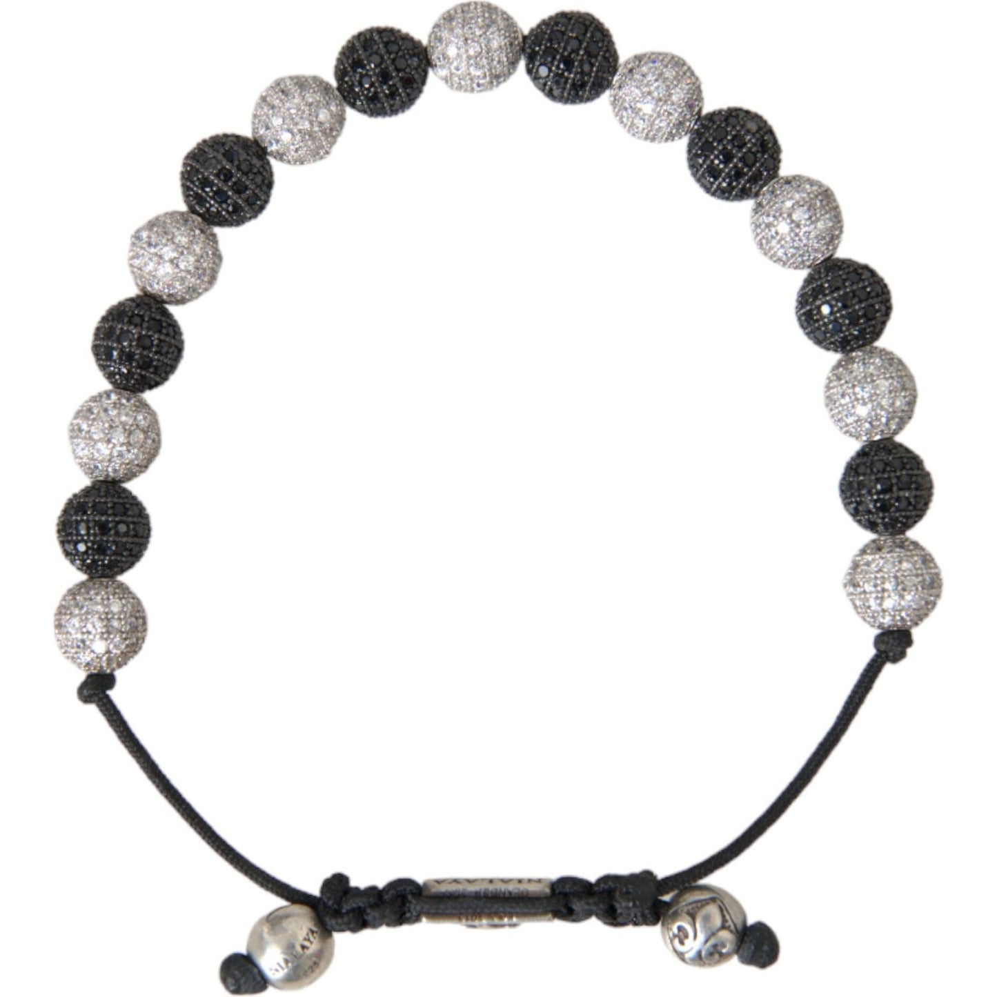 Nialaya CZ Crystal Ball Black White Beaded Bracelet Nialaya