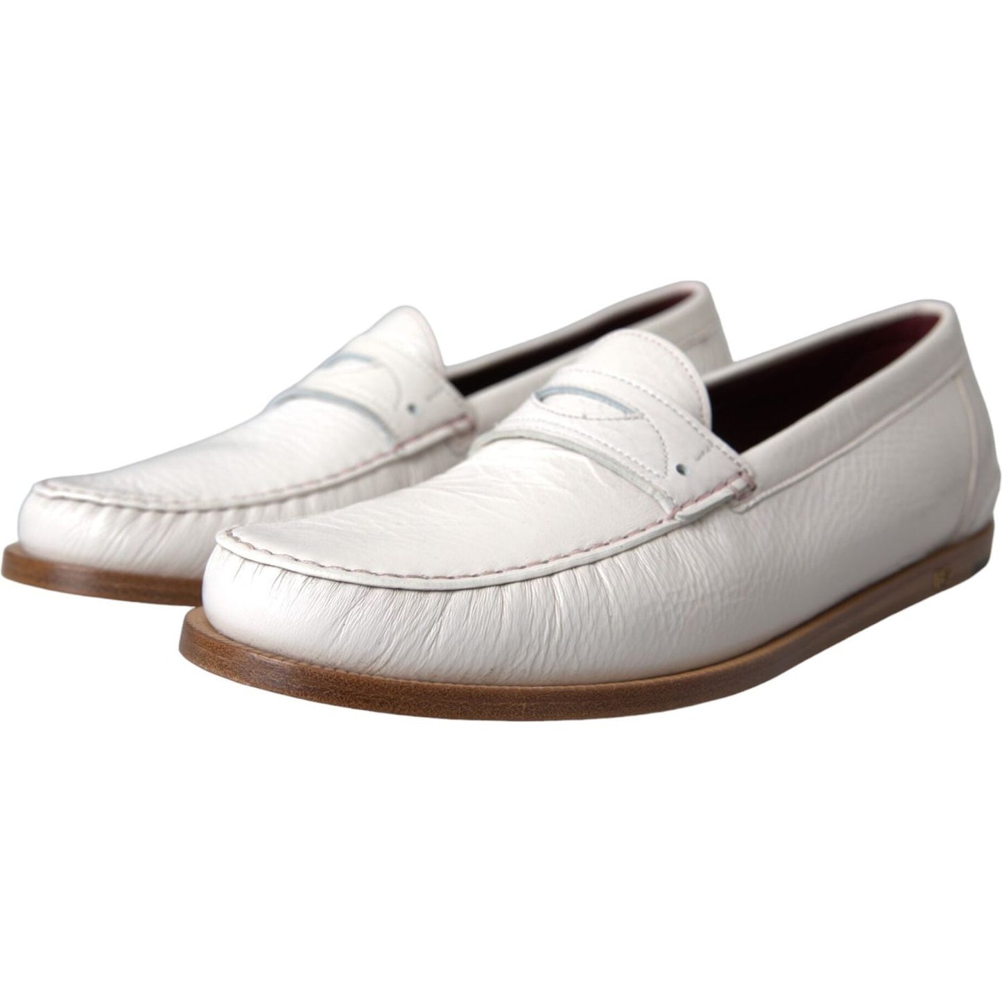 Dolce & Gabbana White Leather Slip On Mocassin Loafers Shoes Dolce & Gabbana