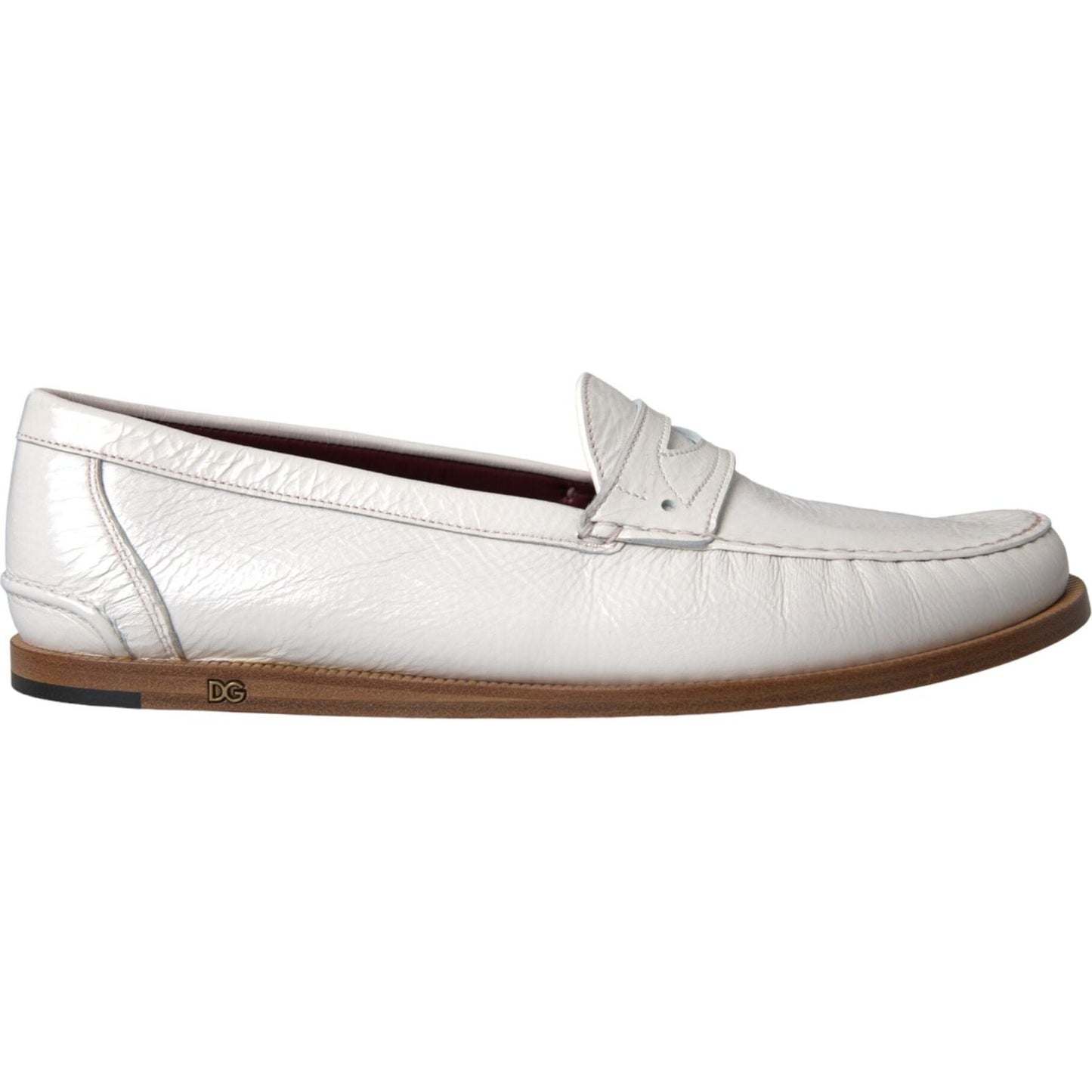 Dolce & Gabbana White Leather Slip On Mocassin Loafers Shoes Dolce & Gabbana