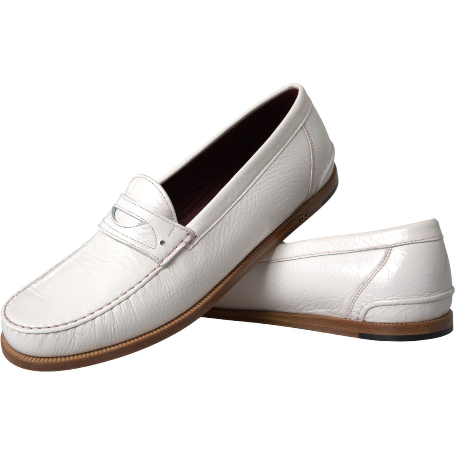 Dolce & Gabbana White Leather Slip On Mocassin Loafers Shoes Dolce & Gabbana