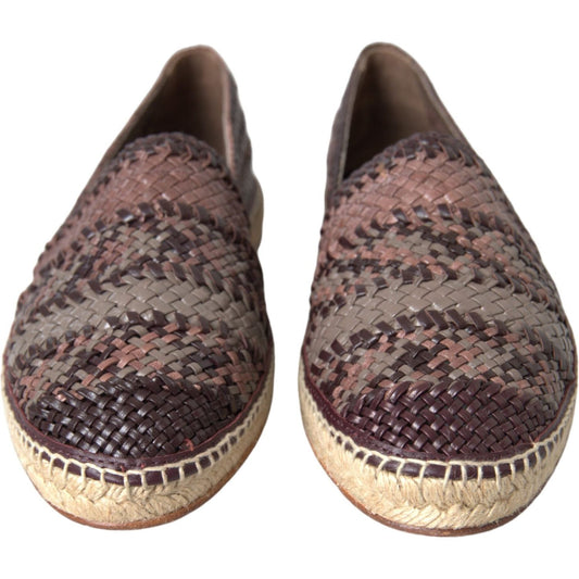 Dolce & Gabbana Brown Buffalo Leather Espadrille Flats Shoes Dolce & Gabbana