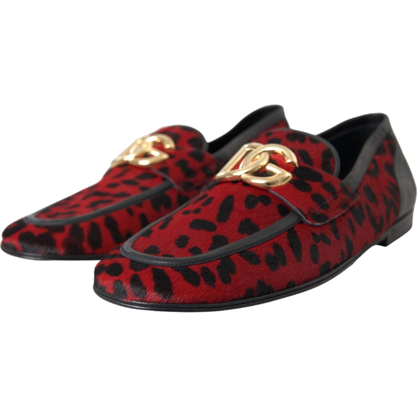 Dolce & Gabbana Red Black Leopard DG Loafers Formal Men Shoes Dolce & Gabbana