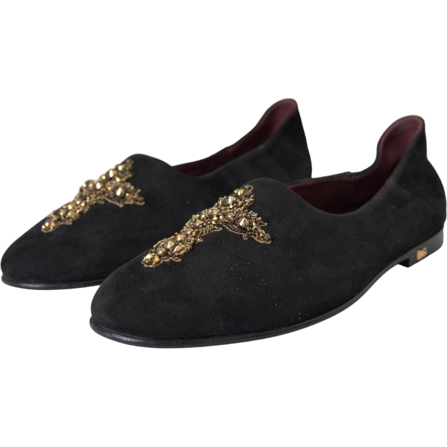 Dolce & Gabbana Black Suede Gold Cross Slip On Loafer Shoes Dolce & Gabbana