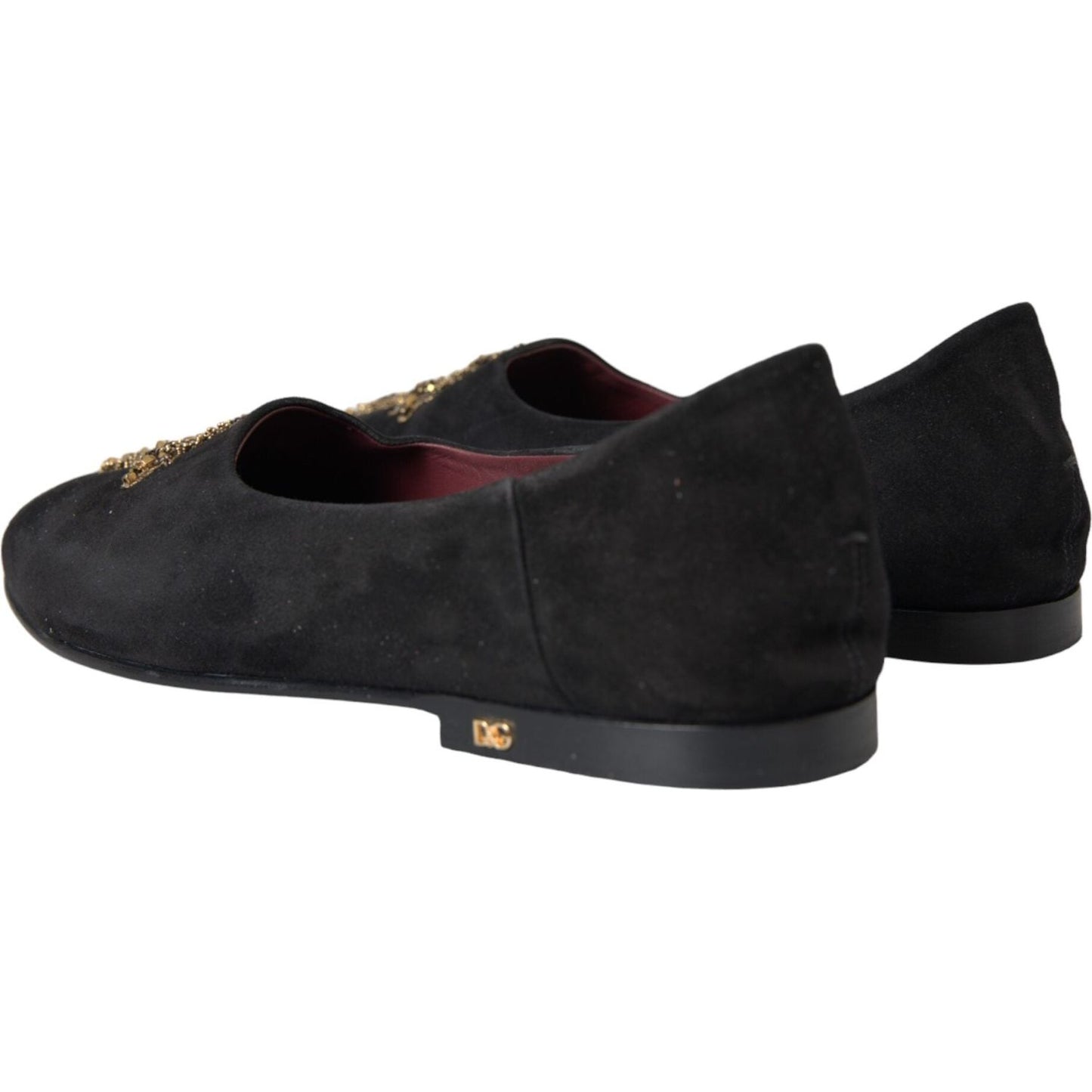 Dolce & Gabbana Black Suede Gold Cross Slip On Loafer Shoes Dolce & Gabbana