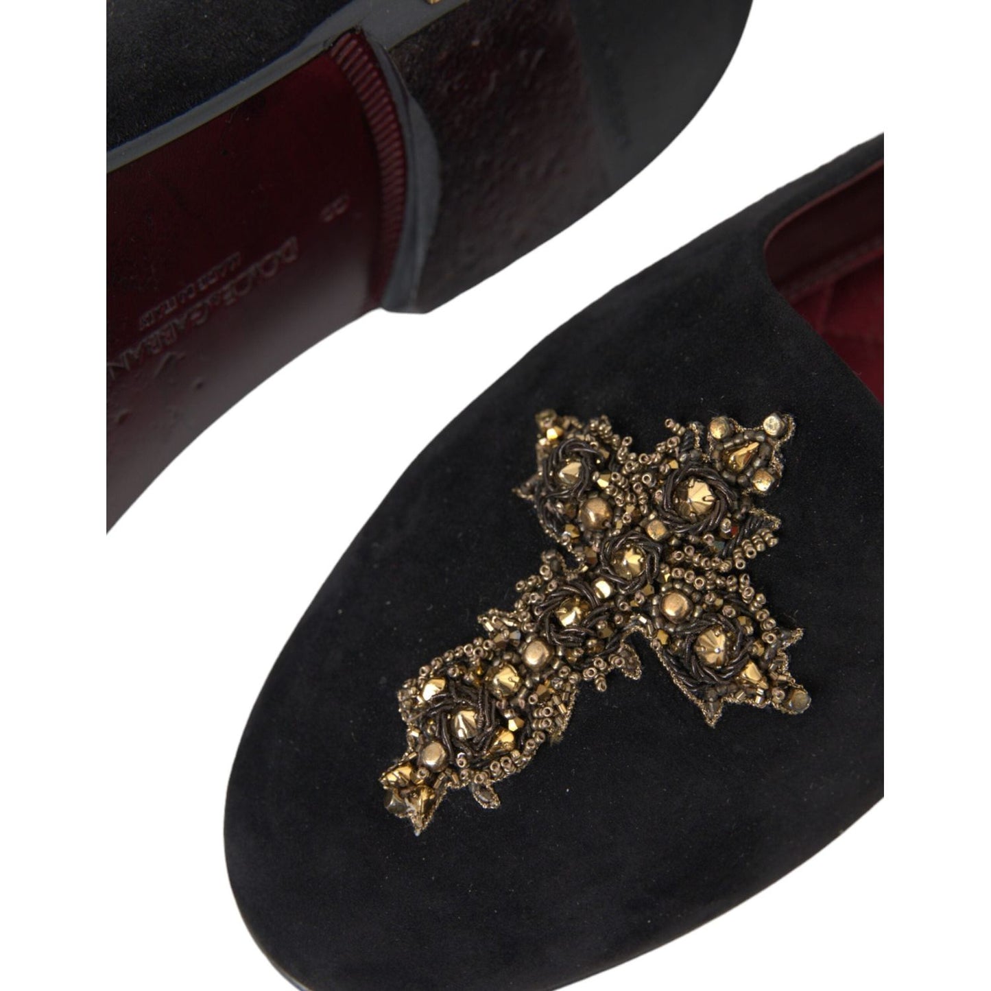 Dolce & Gabbana Black Suede Gold Cross Slip On Loafer Shoes Dolce & Gabbana