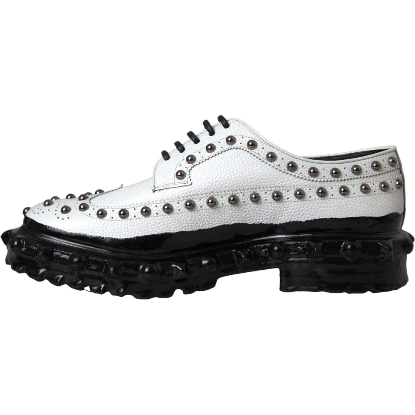 Dolce & Gabbana Black White Embellished Derby Formal Shoes Dolce & Gabbana