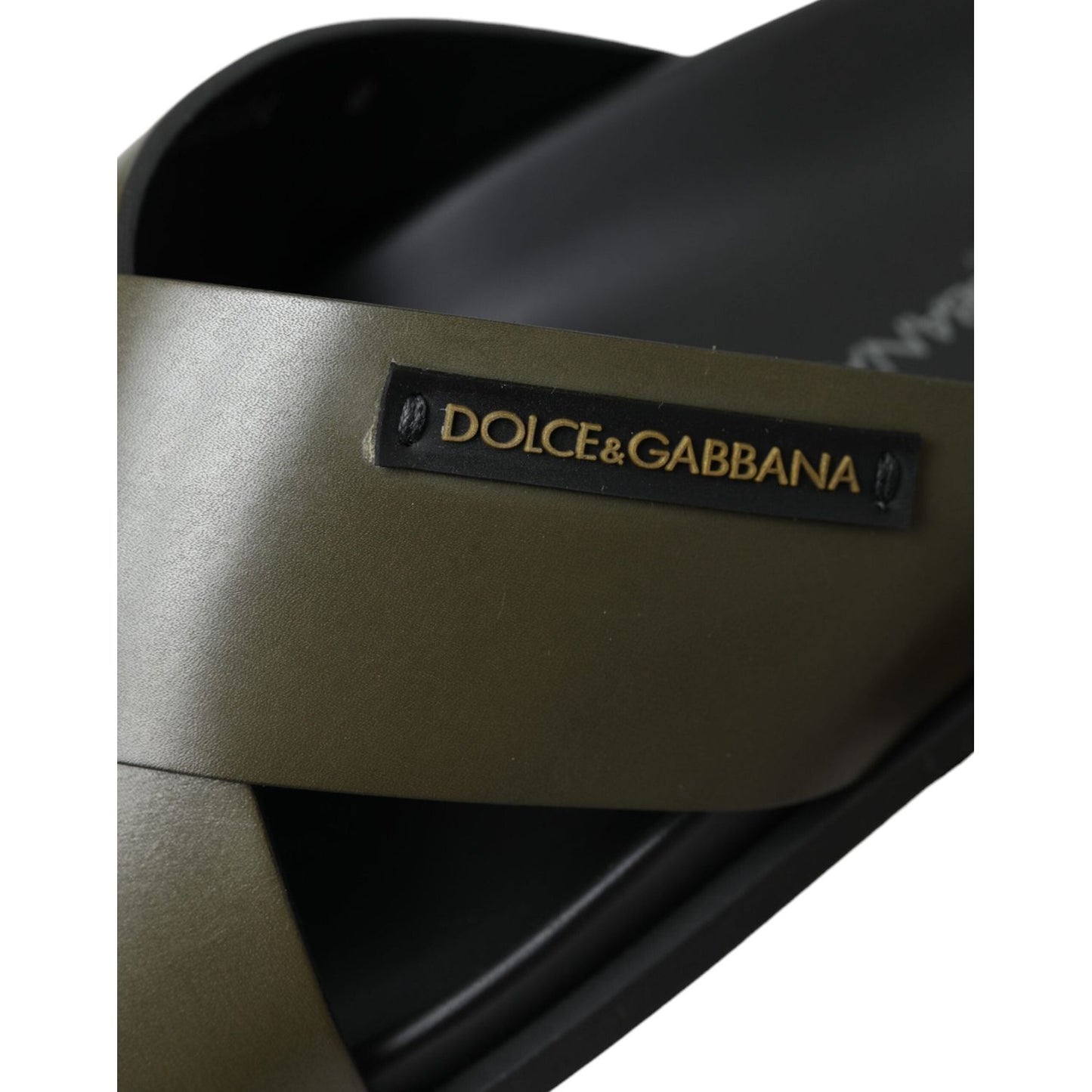 Dolce & Gabbana Green Leather Criss-Cross Slide Sandals Shoes Dolce & Gabbana