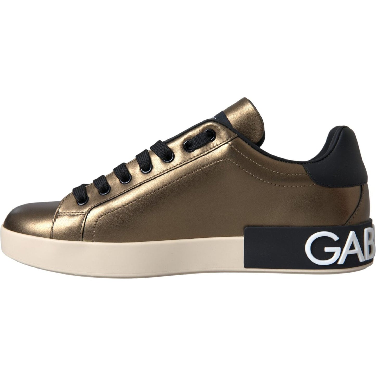 Dolce & Gabbana Gold Black Portofino Calf Leather Sneakers Shoes Dolce & Gabbana