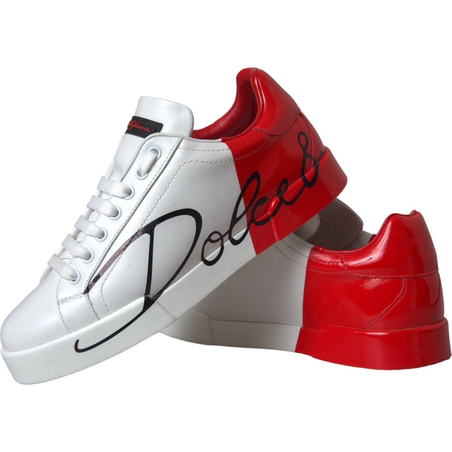 Dolce & Gabbana White Red Leather Logo Low Top Sneakers Shoes Dolce & Gabbana