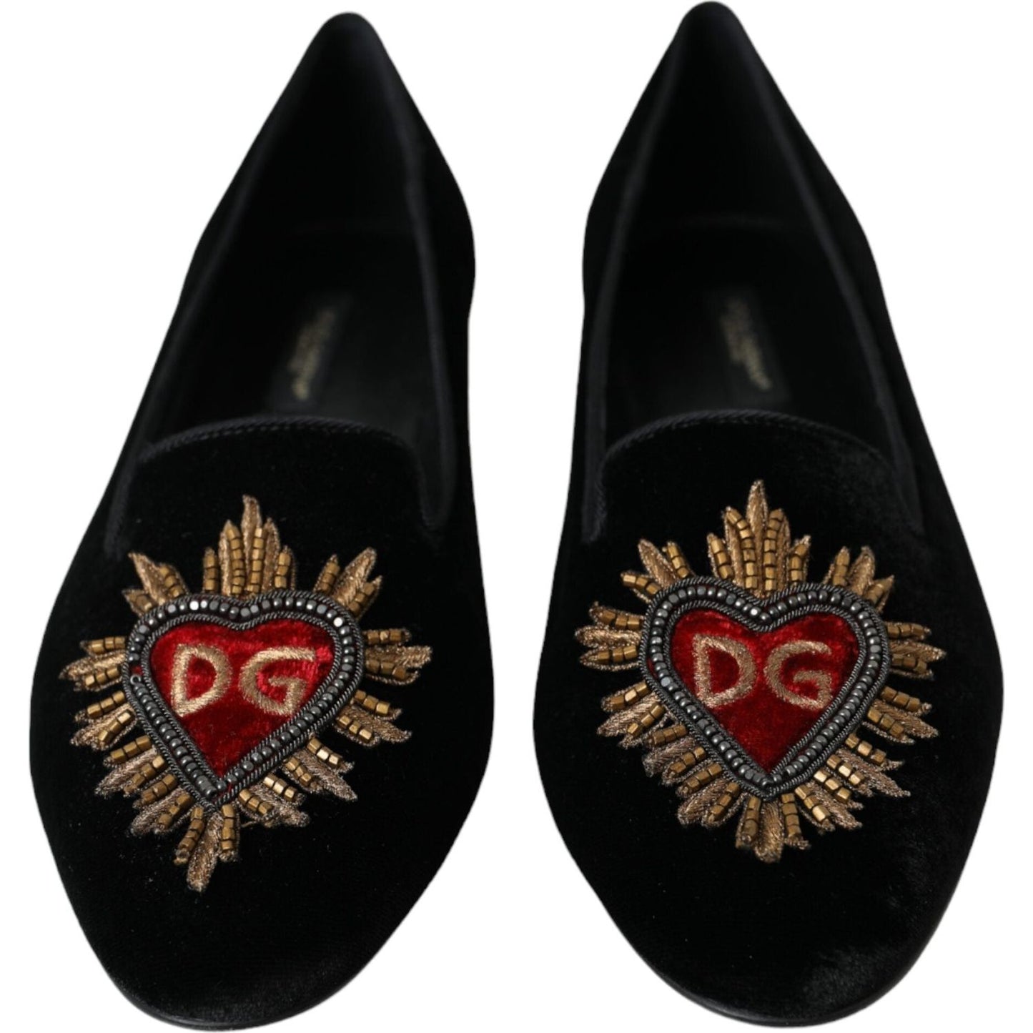 Dolce & Gabbana Black Velvet DG Heart Loafers Flats Shoes Dolce & Gabbana