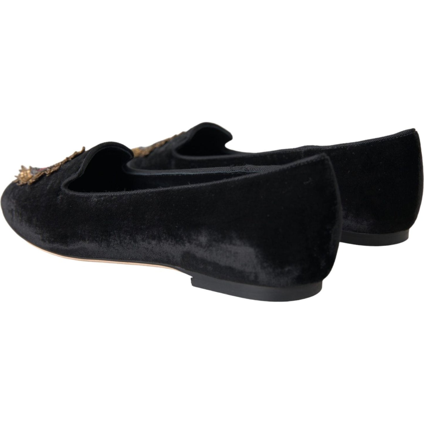 Dolce & Gabbana Black Velvet DG Heart Loafers Flats Shoes Dolce & Gabbana