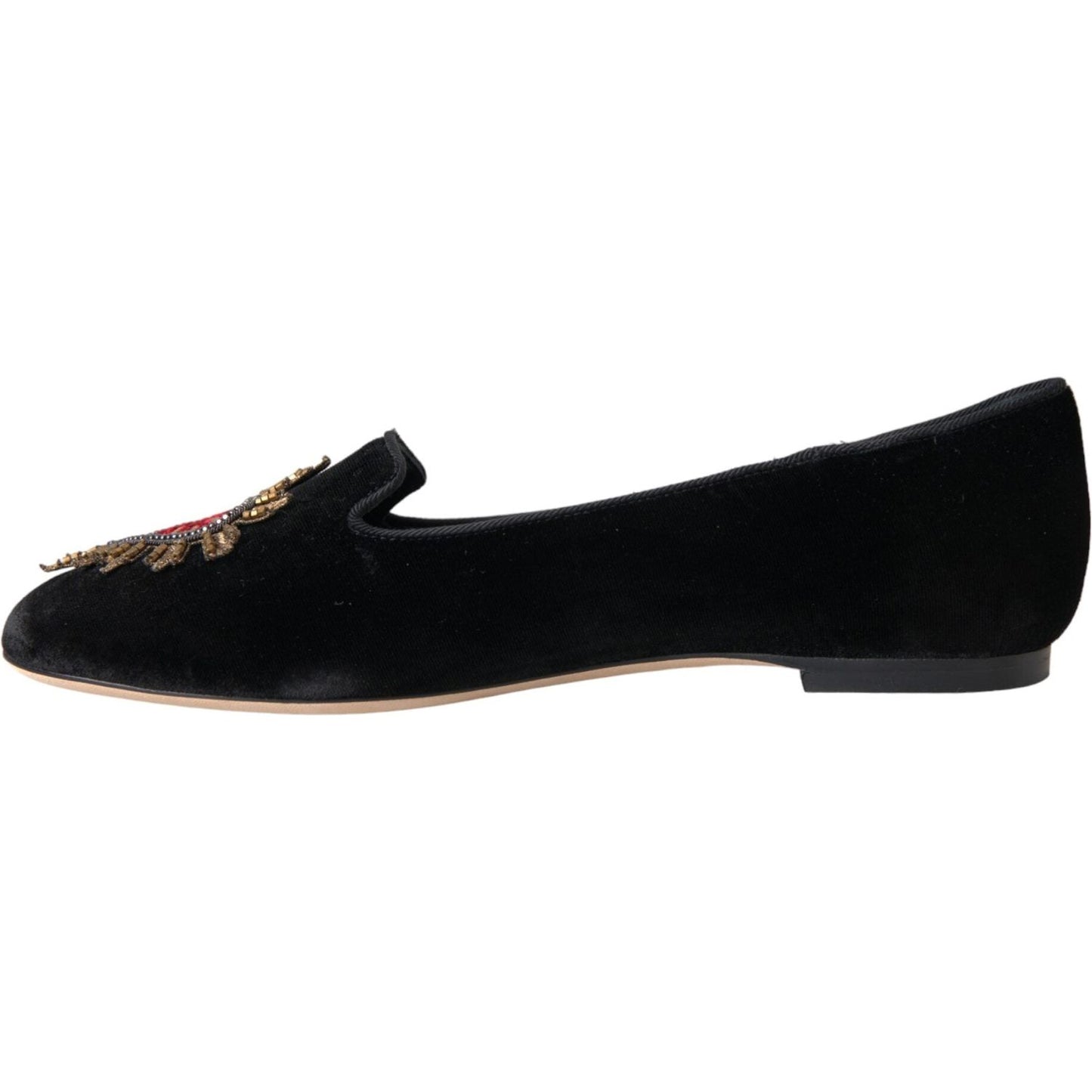 Dolce & Gabbana Black Velvet DG Heart Loafers Flats Shoes Dolce & Gabbana