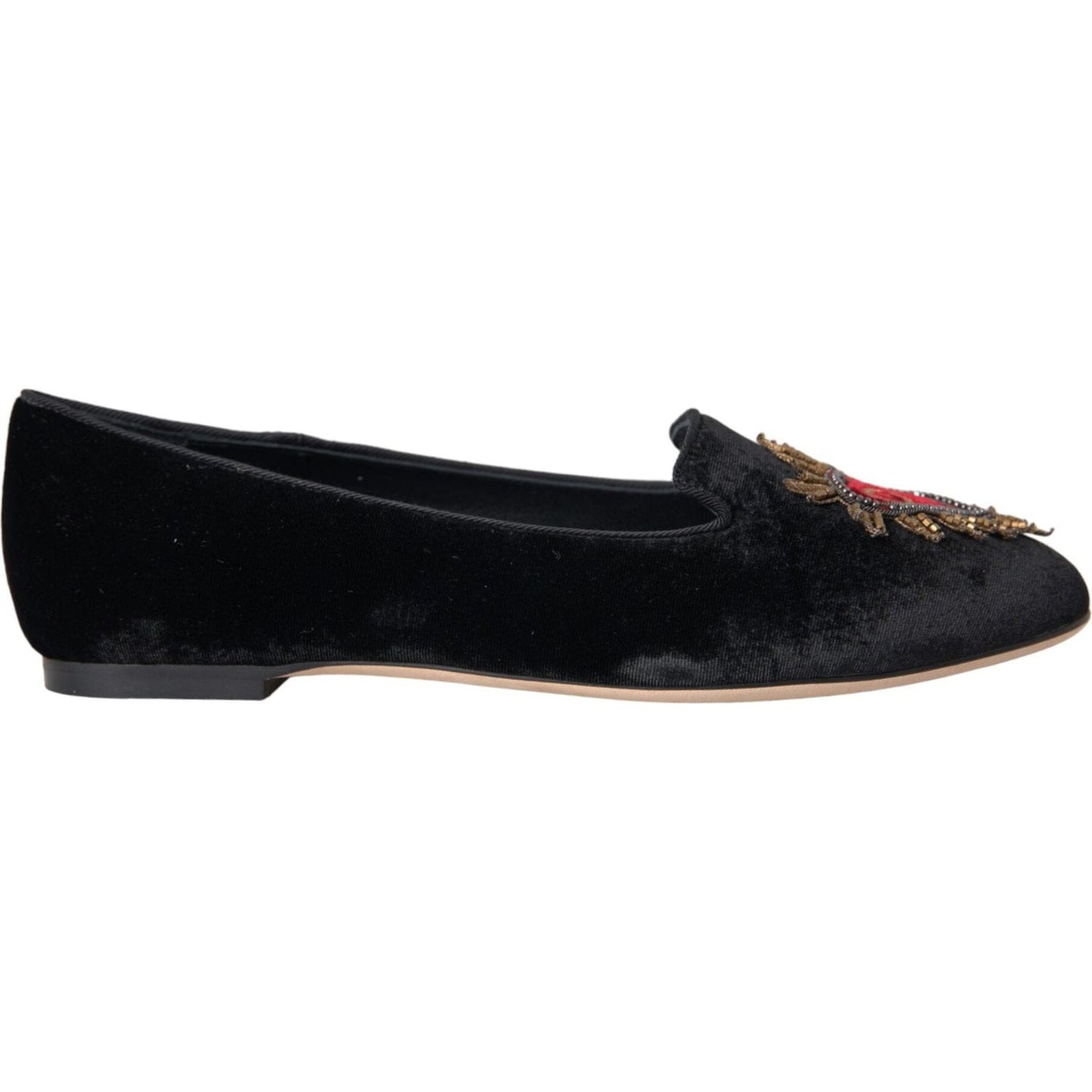 Dolce & Gabbana Black Velvet DG Heart Loafers Flats Shoes Dolce & Gabbana