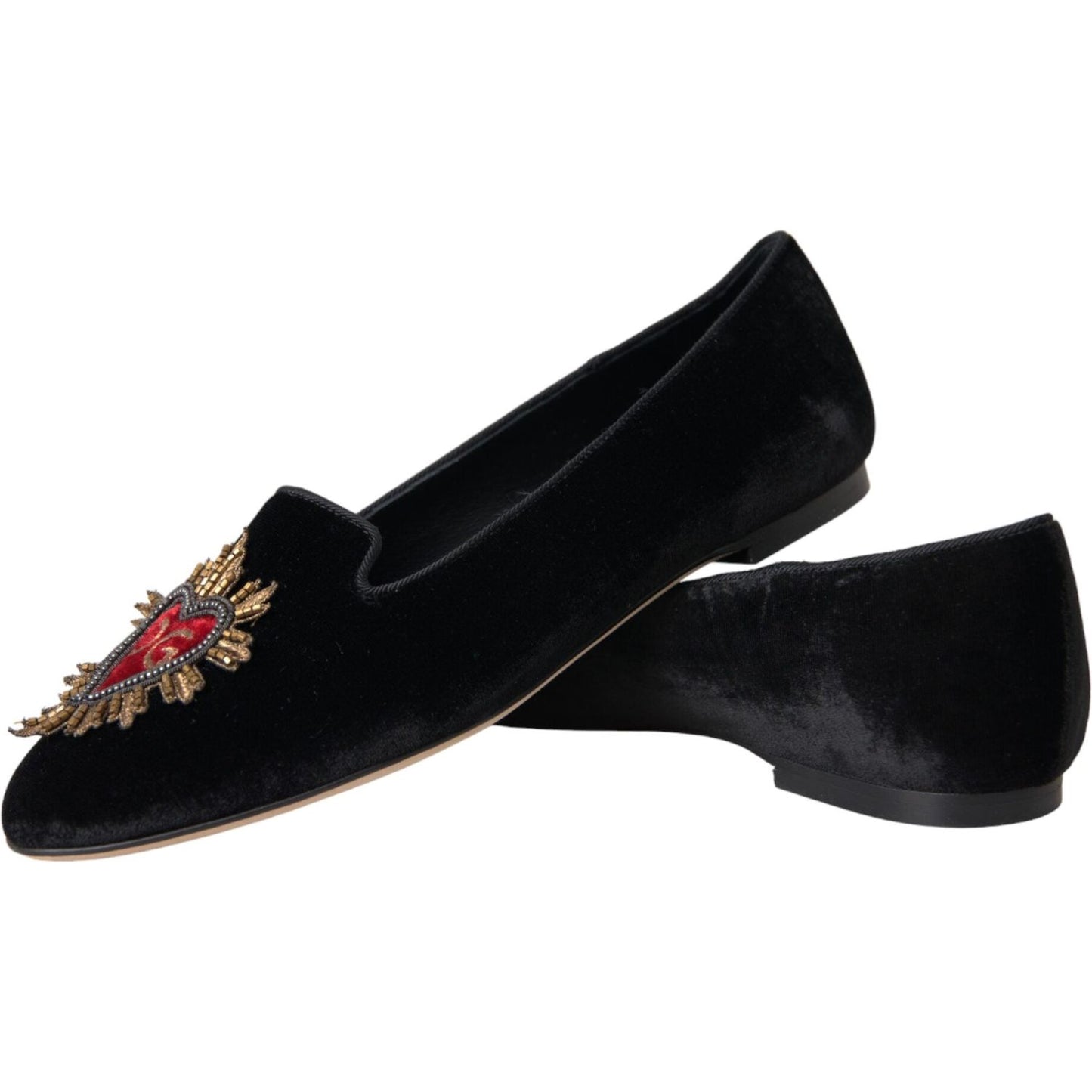 Dolce & Gabbana Black Velvet DG Heart Loafers Flats Shoes Dolce & Gabbana