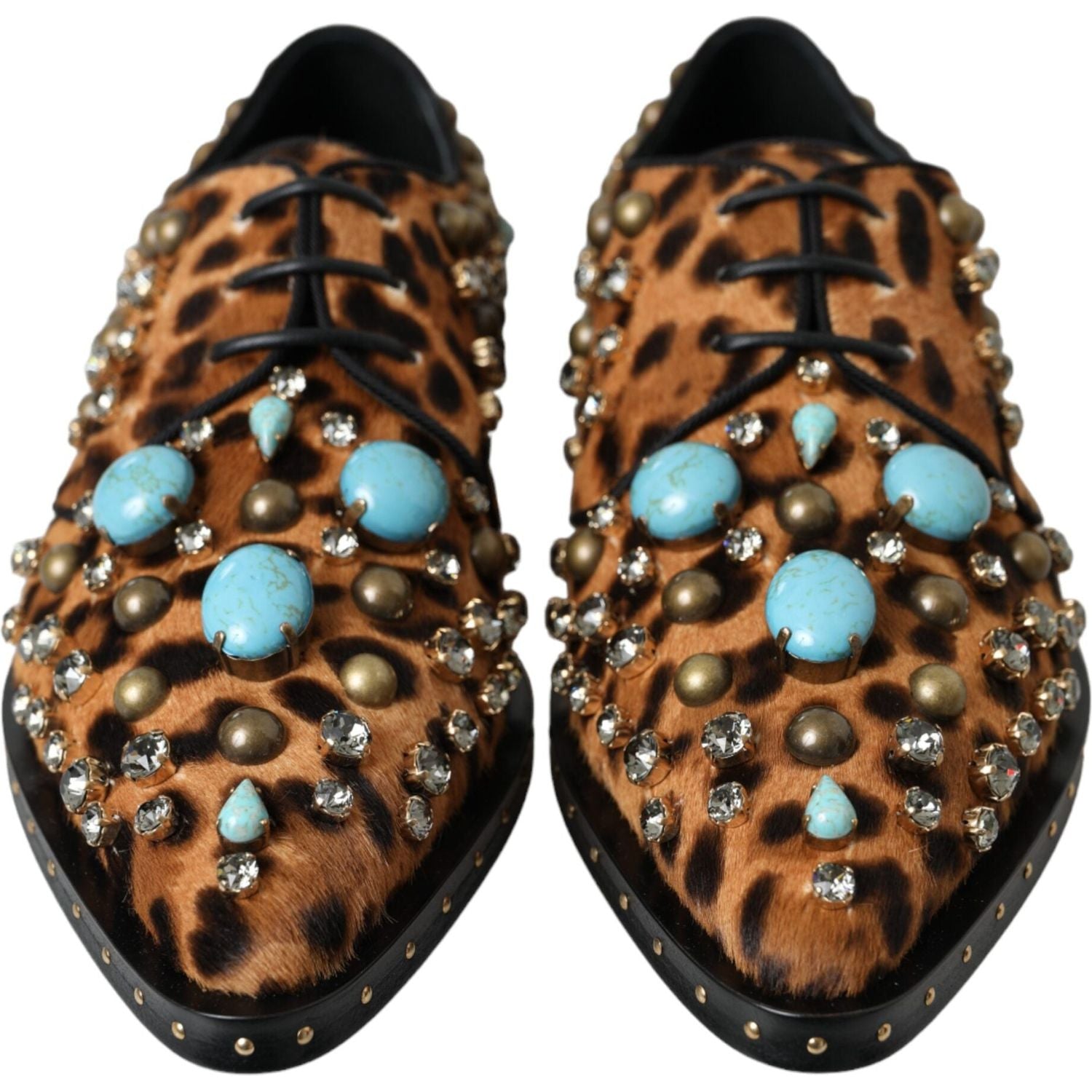 Dolce & Gabbana Brown Leopard Hair Crystal Dress Broque Shoes