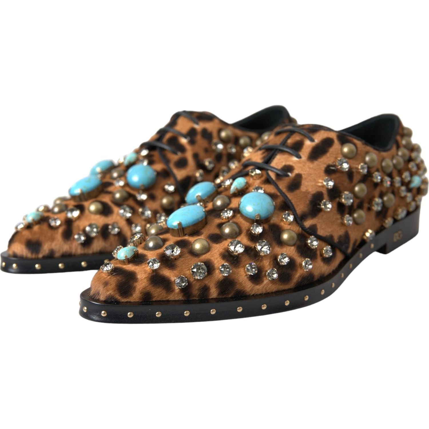 Dolce & Gabbana Brown Leopard Hair Crystal Dress Broque Shoes