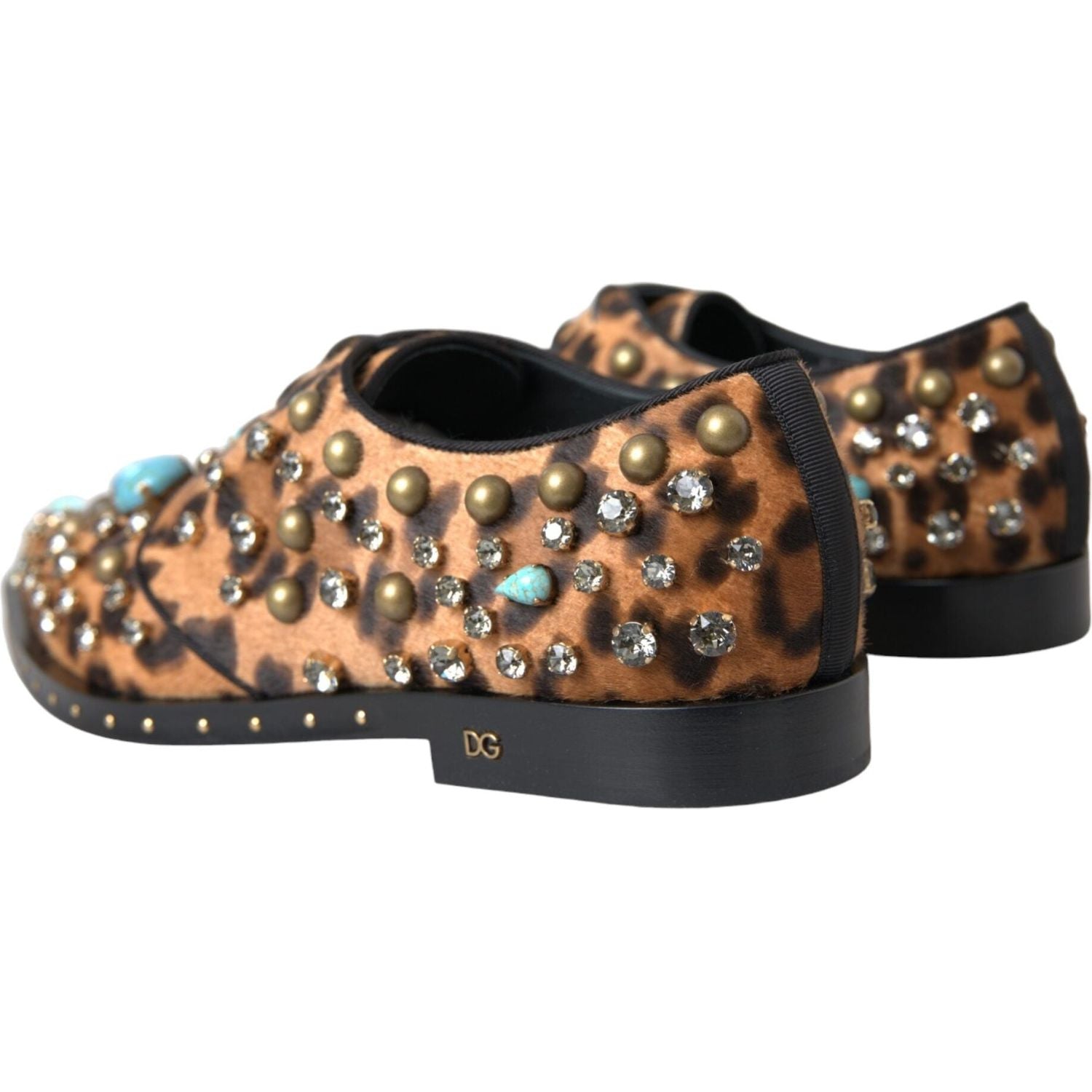 Dolce & Gabbana Brown Leopard Hair Crystal Dress Broque Shoes