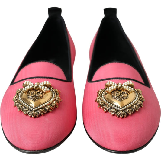 Dolce & Gabbana Pink Velvet Slip On Loafers Flats Shoes Dolce & Gabbana