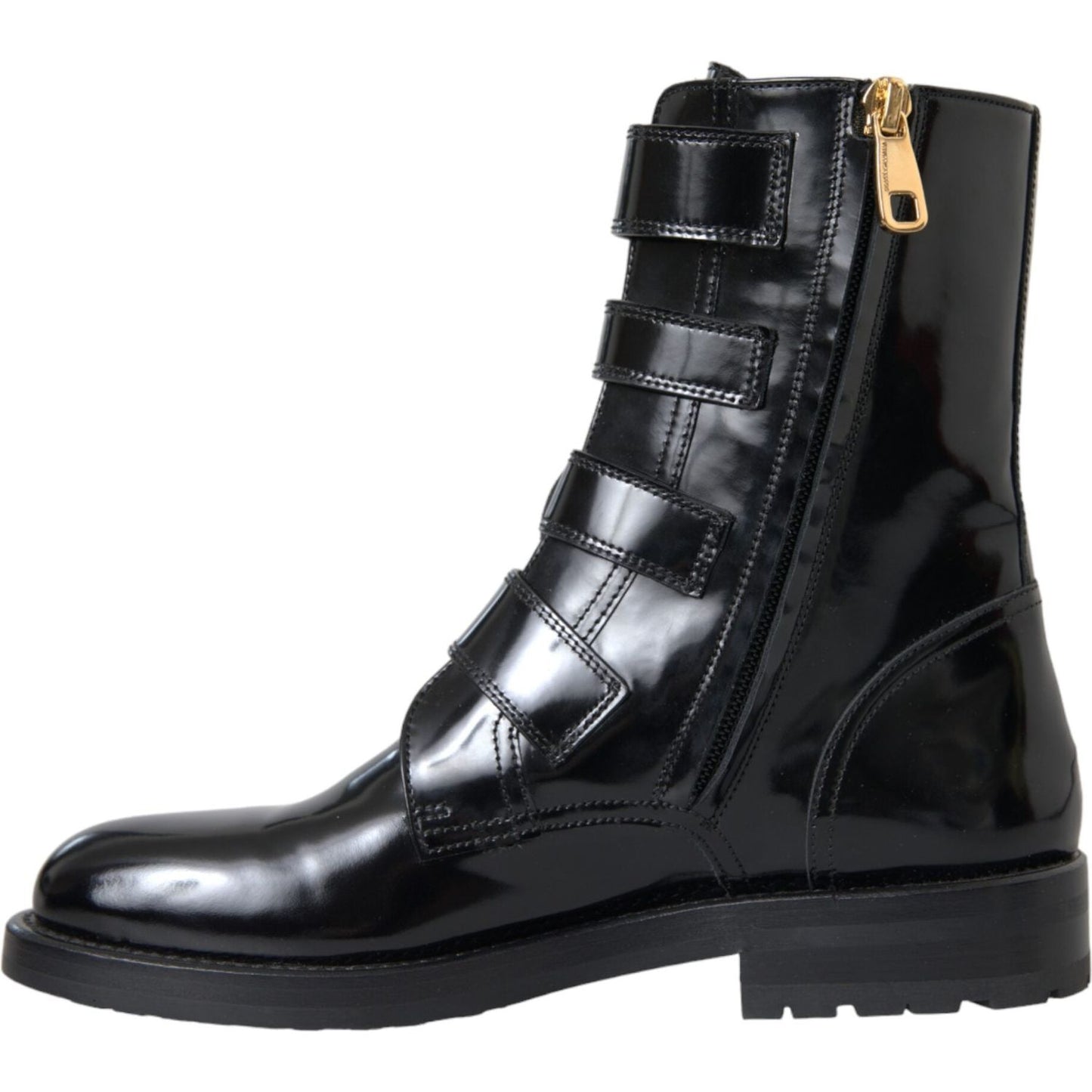 Dolce & Gabbana Black Leather Crystal Buckles Boots Shoes Dolce & Gabbana