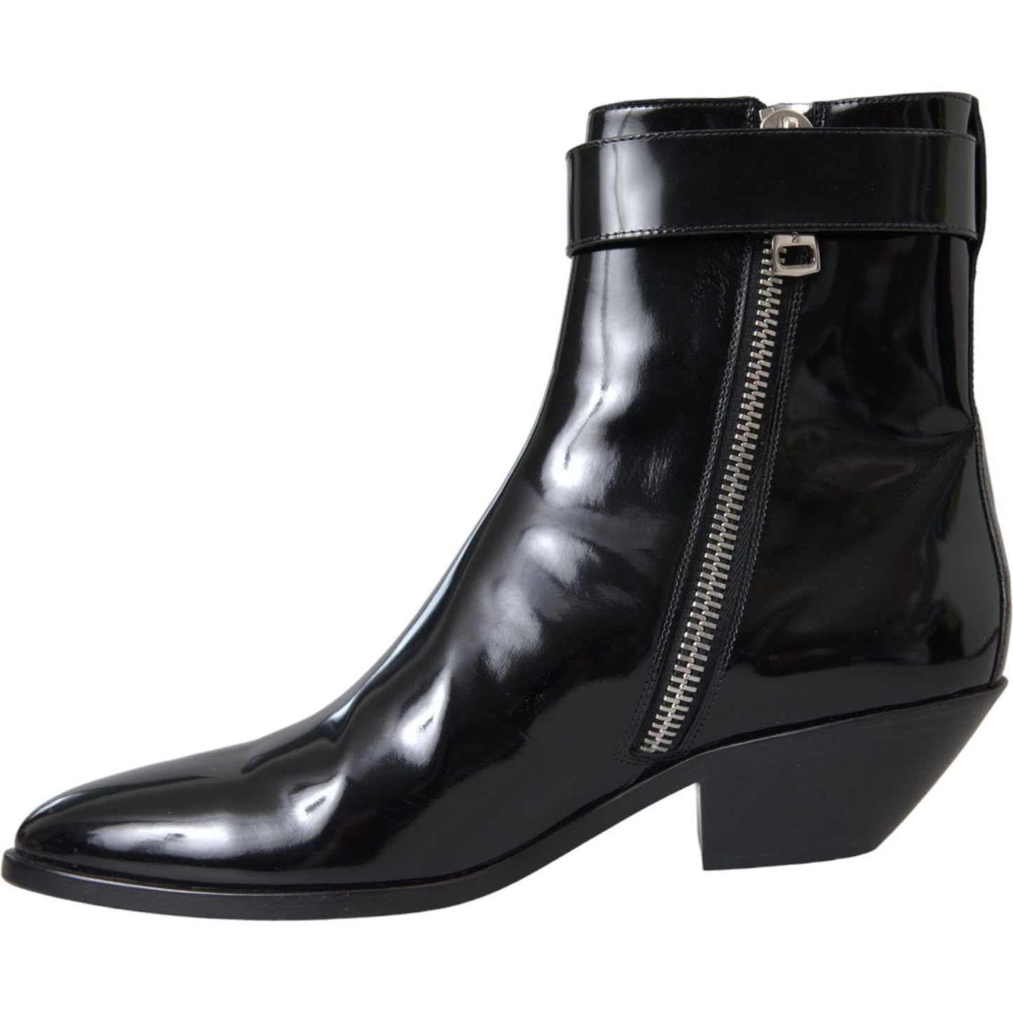 Dolce & Gabbana Black Logo Appliqué Leather Ankle Boots Shoes Dolce & Gabbana