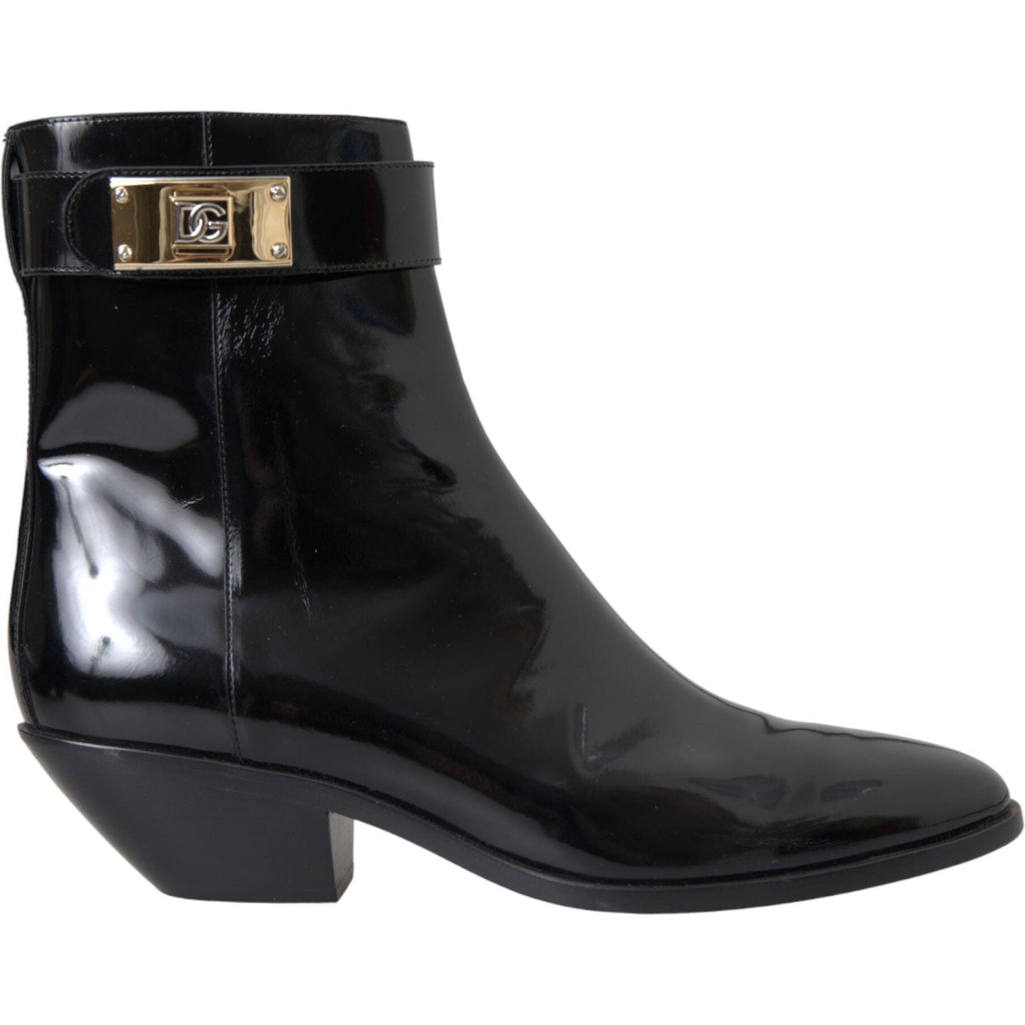 Dolce & Gabbana Black Logo Appliqué Leather Ankle Boots Shoes Dolce & Gabbana