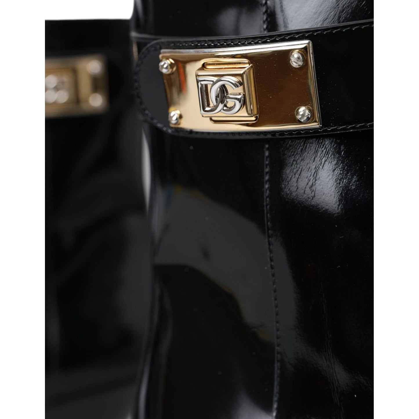 Dolce & Gabbana Black Logo Appliqué Leather Ankle Boots Shoes Dolce & Gabbana