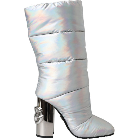 Dolce & Gabbana Silver Padded DG Logo Heels Boots Shoes Dolce & Gabbana