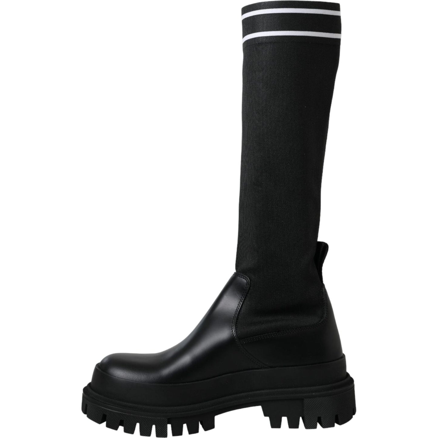 Dolce & Gabbana Black Leather Stretch Jersey Boots Shoes Dolce & Gabbana