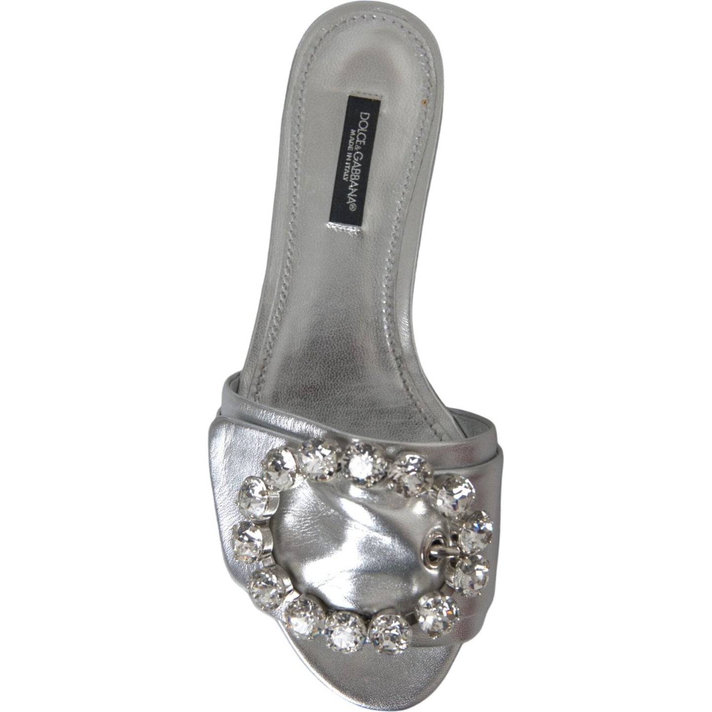 Dolce & Gabbana Silver Crystal Leather Flats Sandals Shoes Dolce & Gabbana