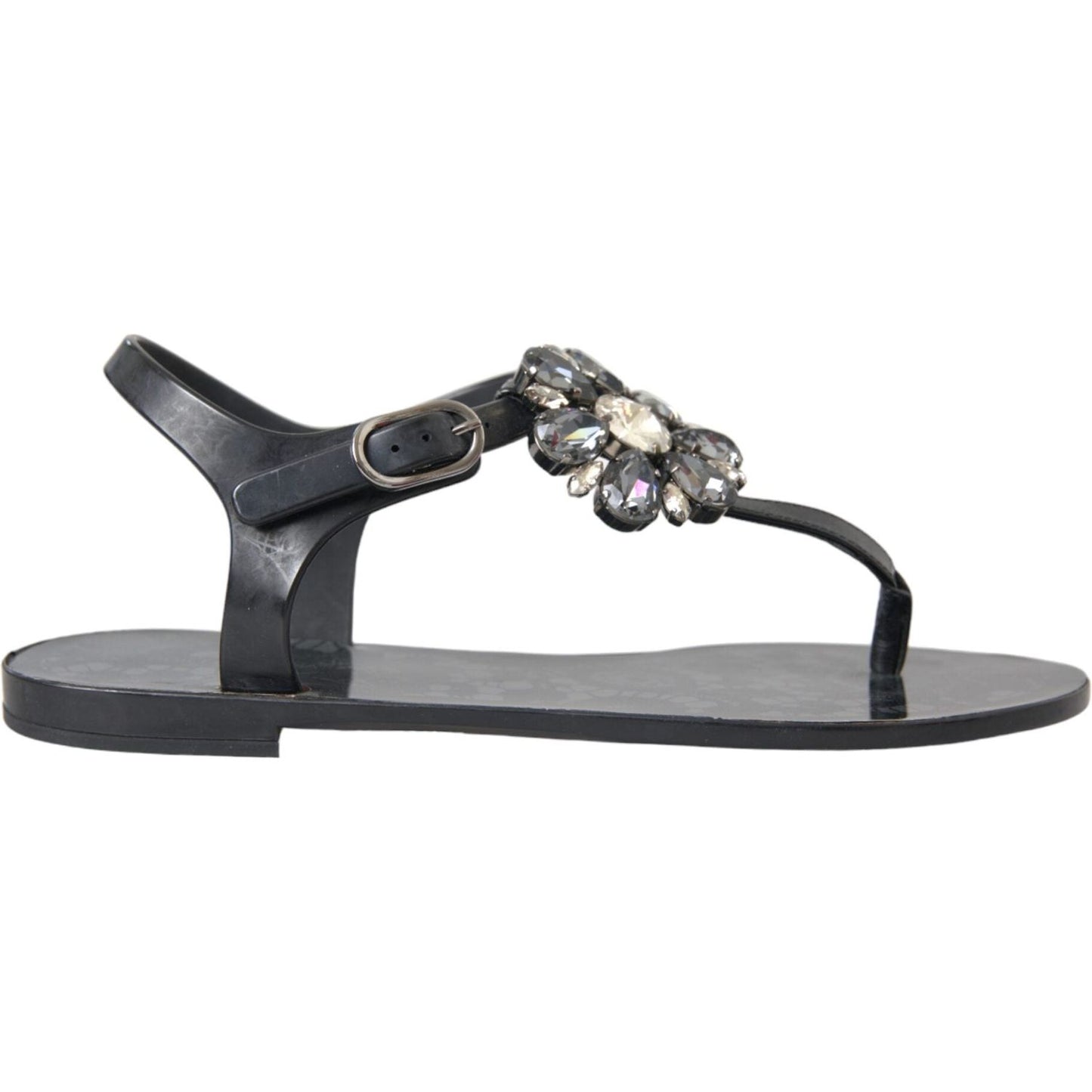 Dolce & Gabbana Black Crystal Flats Sandals Flip Flops Shoes Dolce & Gabbana