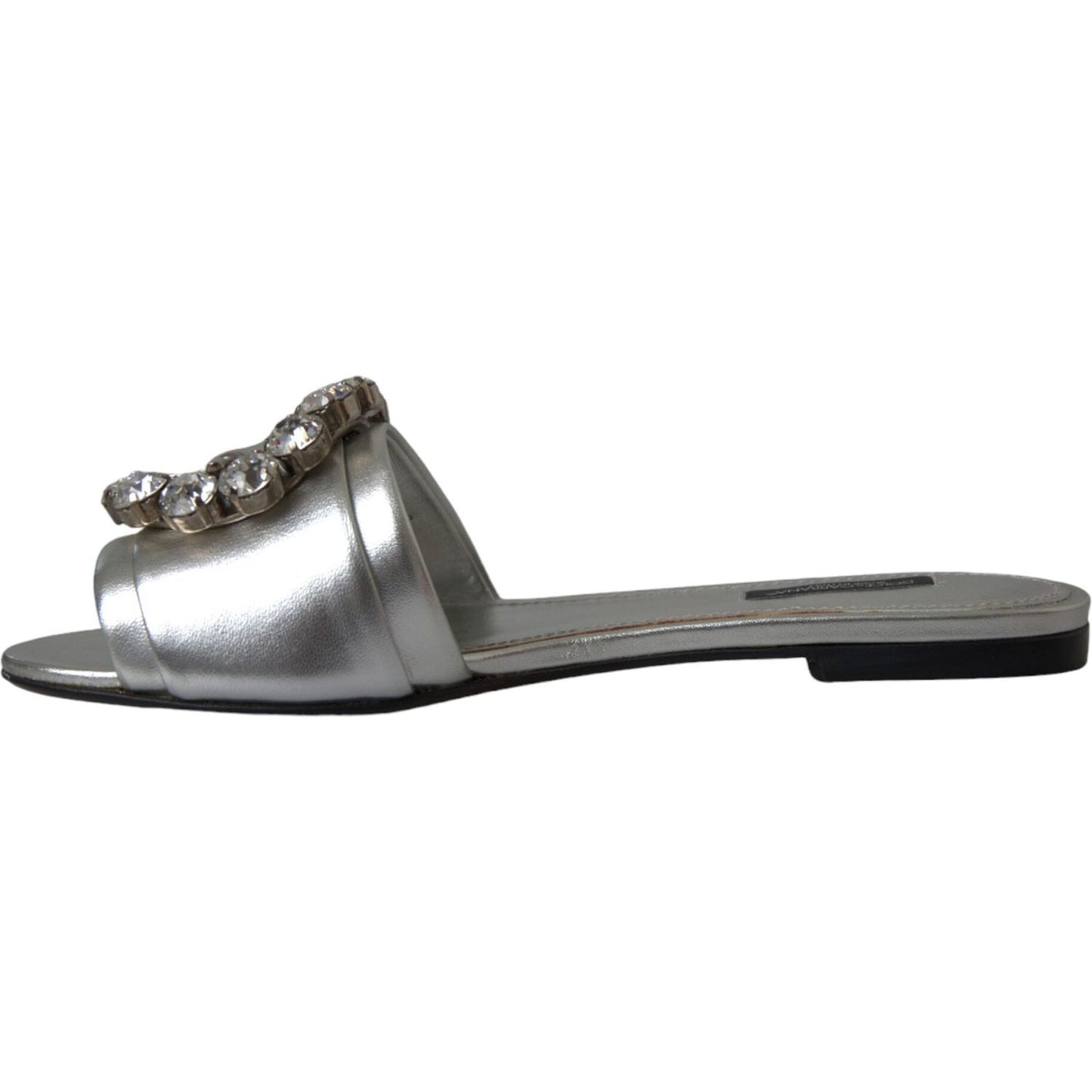 Dolce & Gabbana Silver Crystal Leather Flats Sandals Shoes Dolce & Gabbana