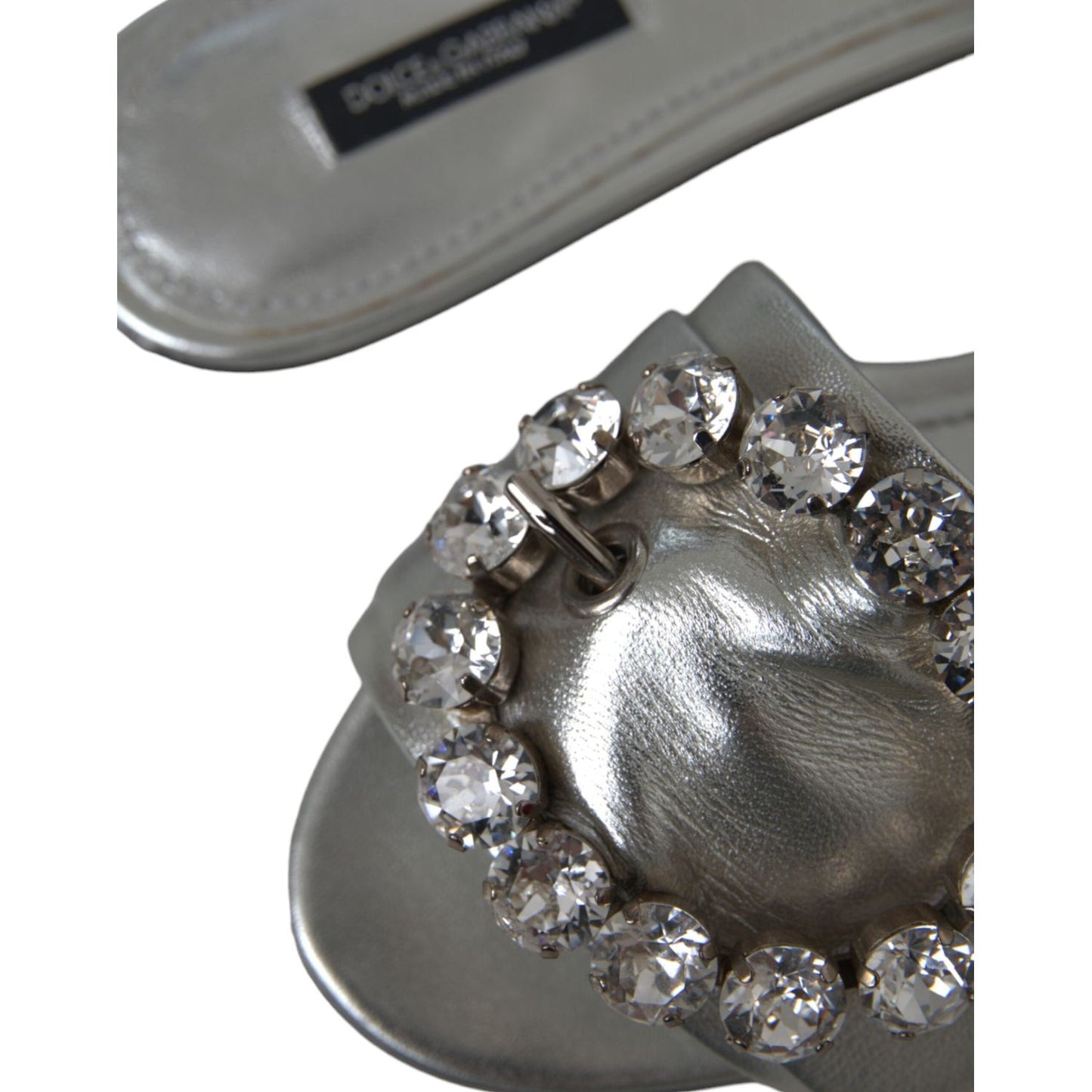 Dolce & Gabbana Silver Crystal Leather Flats Sandals Shoes Dolce & Gabbana