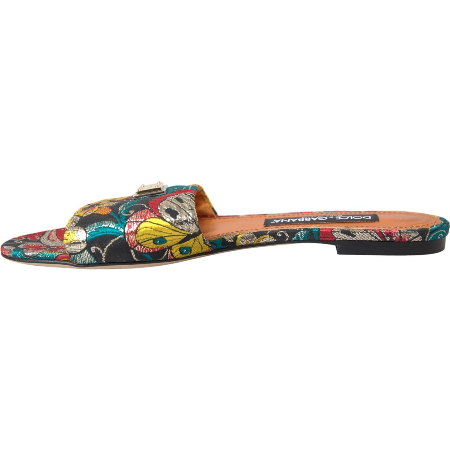 Dolce & Gabbana Multicolor Floral Brocade Logo Flats Sandals Shoes Dolce & Gabbana