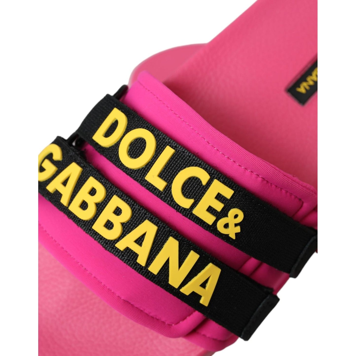 Dolce & Gabbana Pink Black Logo Beachwear Flats Sandals Shoes Dolce & Gabbana