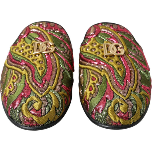 Dolce & Gabbana Multicolor Brocade DG Logo Mule Flat Sandals Shoes Dolce & Gabbana