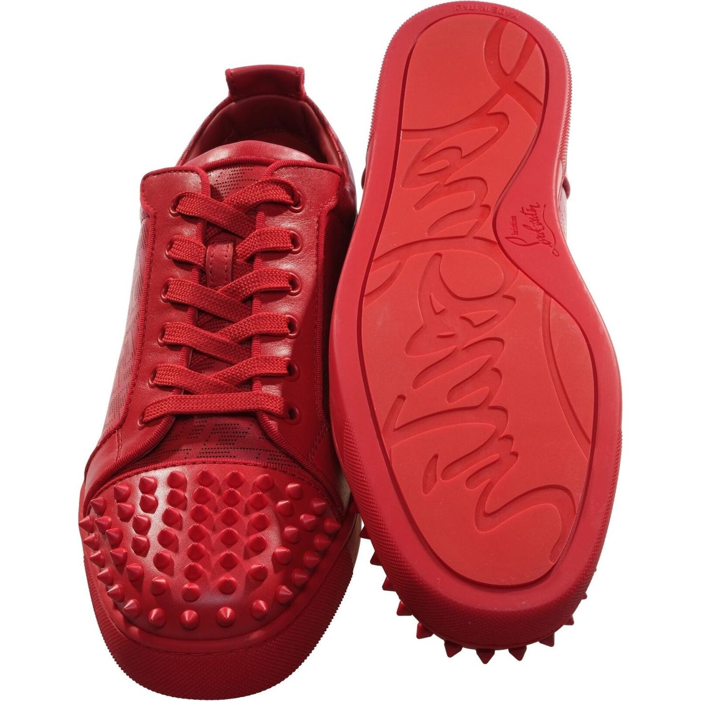 Christian Louboutin Louis Junior Spikes Orlato  Red Leather Sneakers Christian Louboutin