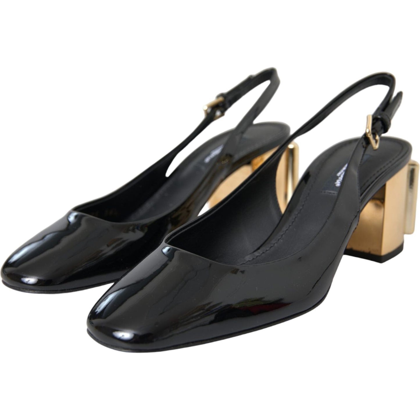 Dolce & Gabbana Black Gold Leather Embellished Slingbacks Shoes Dolce & Gabbana