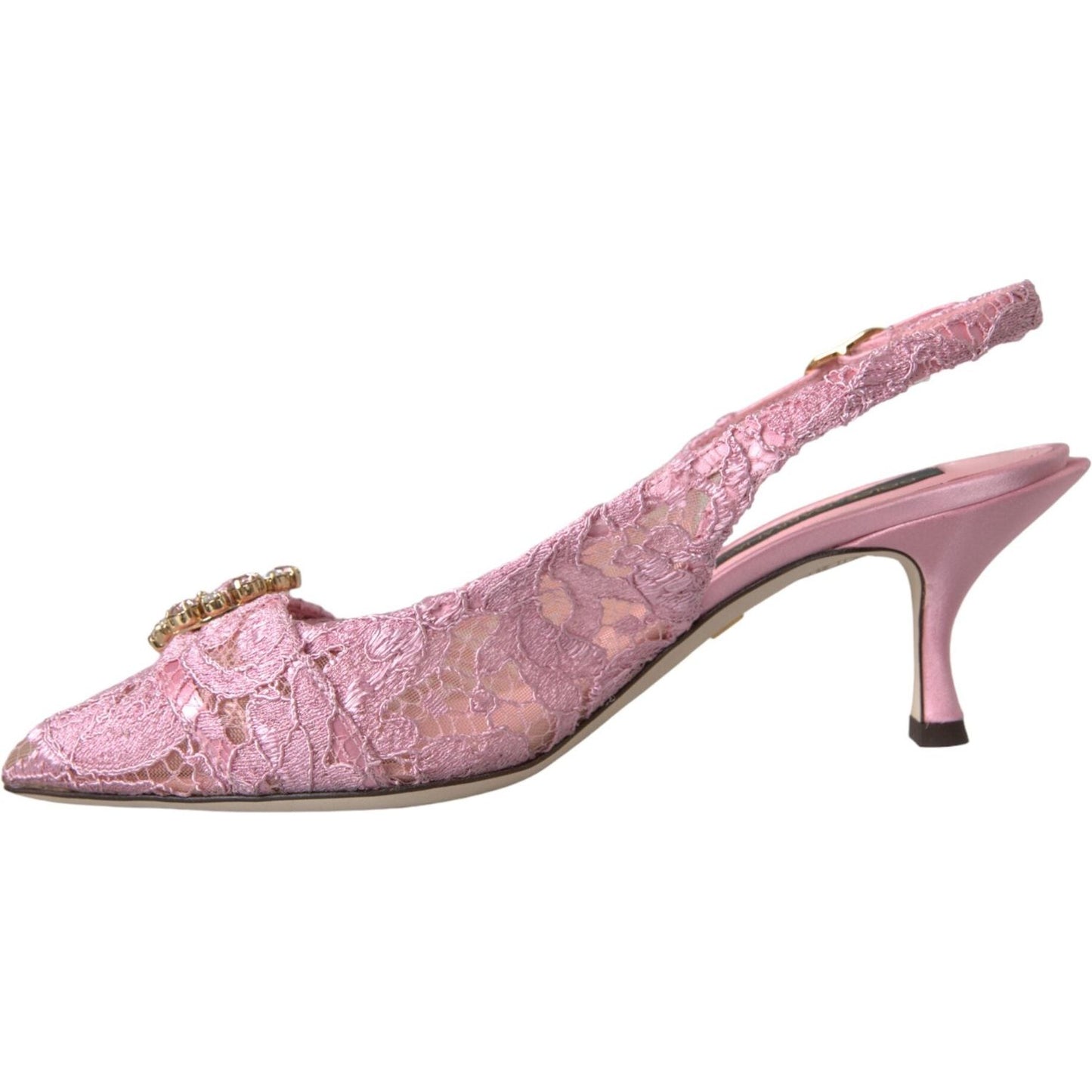 Dolce & Gabbana Pink Taormina Lace Crystal Heel Slingbacks Shoes Dolce & Gabbana