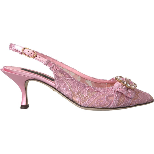 Dolce & Gabbana Pink Taormina Lace Crystal Heel Slingbacks Shoes Dolce & Gabbana