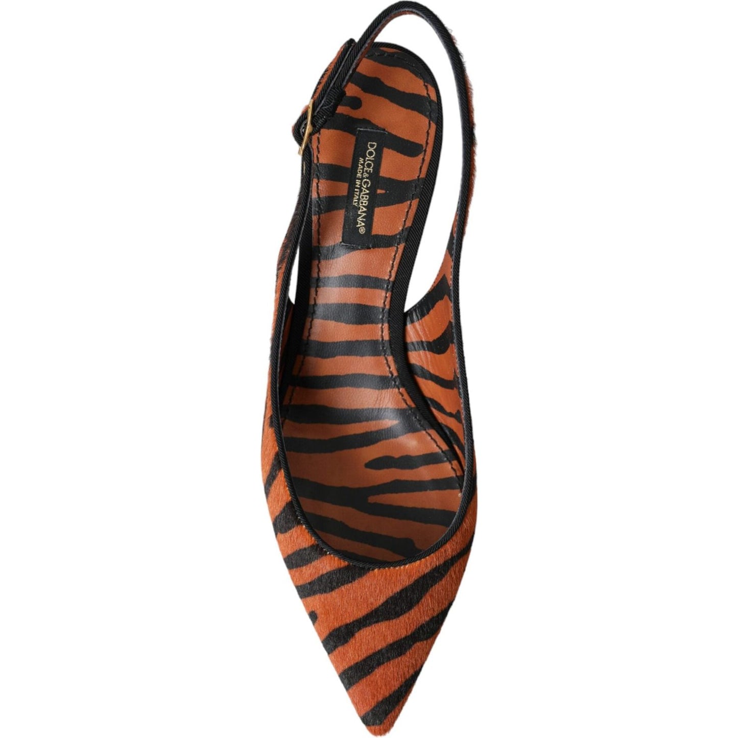 Dolce & Gabbana Black Orange Zebra Leather Slingbacks Shoes Dolce & Gabbana