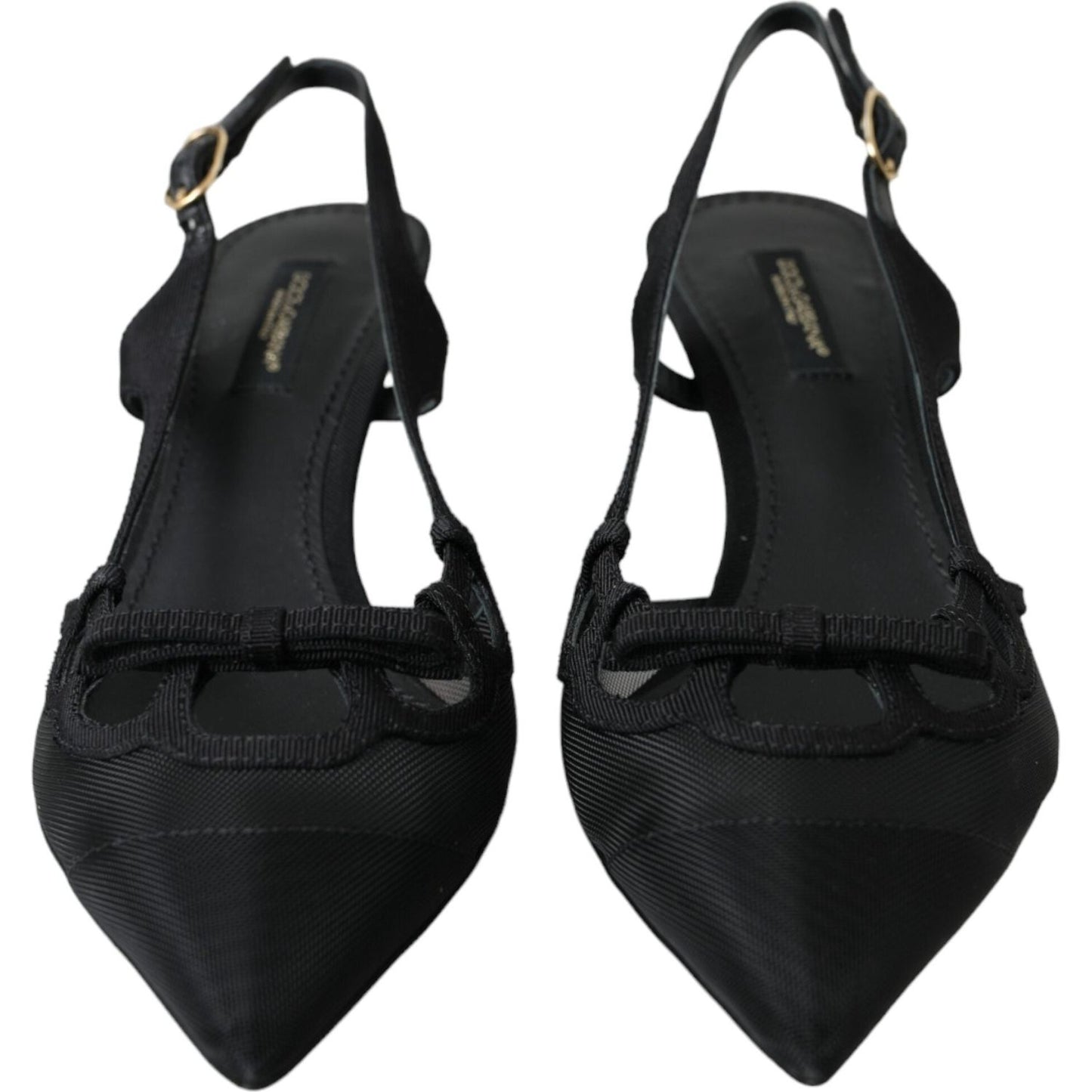 Dolce & Gabbana Black Leather Mesh High Heels Slingback Shoes Dolce & Gabbana